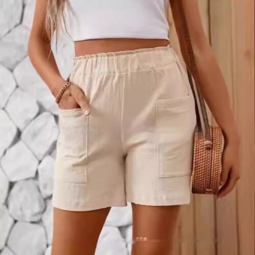 Solid Color Stretch Shorts Casual High Waist