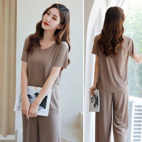 Summer Ice Silk Pajamas Two-piece Short Sleeve Suit