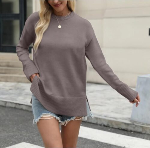 Women's Casual Striped Long Sleeved Shirt, Fashionable Round Neck Slim Fit Loose Basic Shirt Top